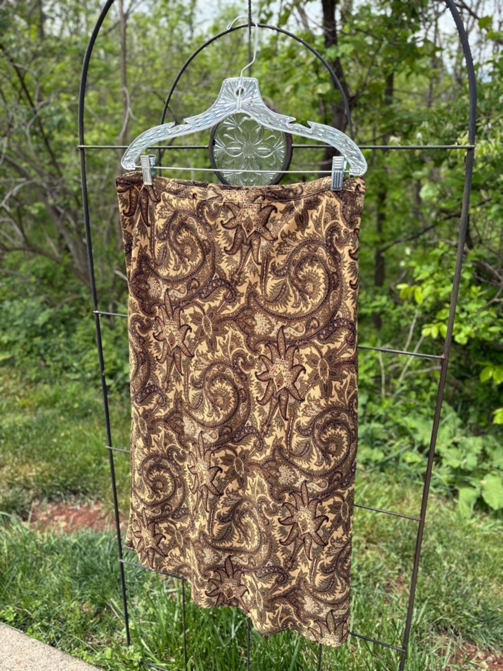 Vintage Sag Harbor Brown Tan Paisley Midi Skirt XL Lined Boho Flowy Bohemian - Picture 5 of 13